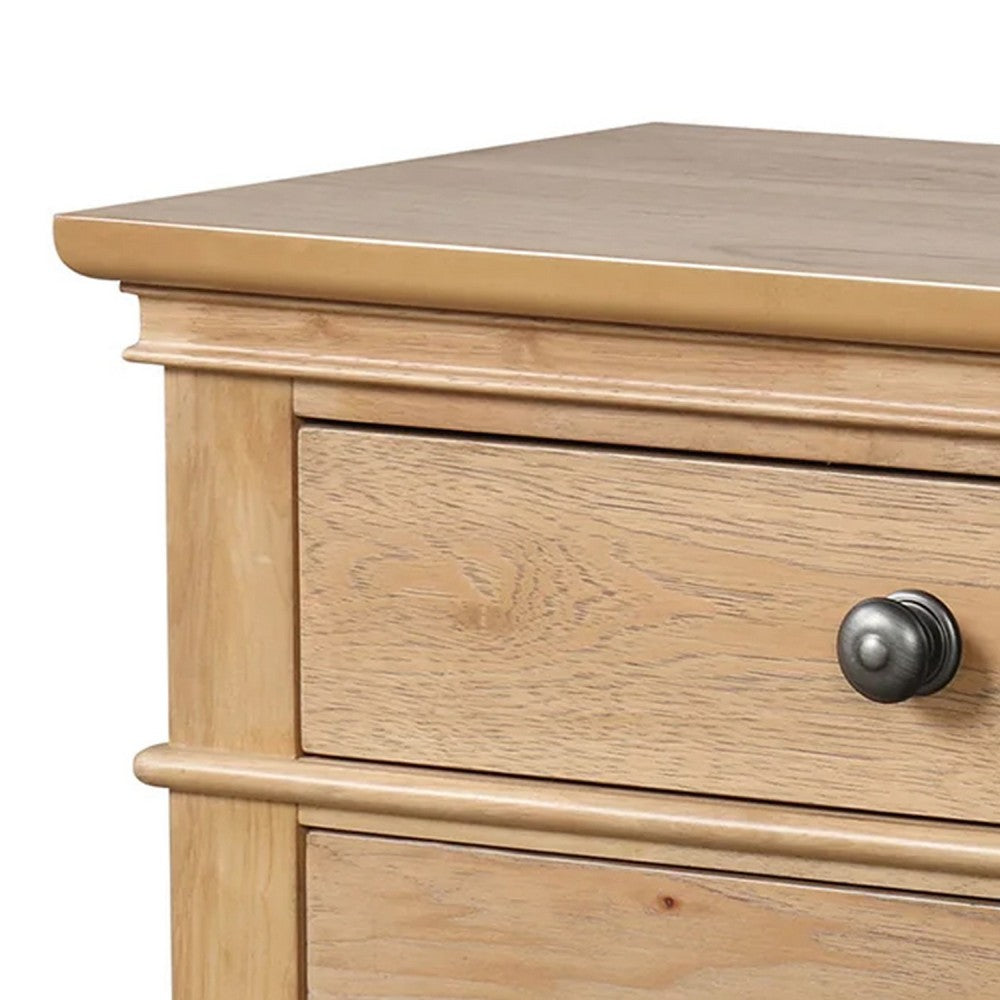Benjara Lexa Nightstand with 3 Drawers, Farmhouse Natural Oak Brown