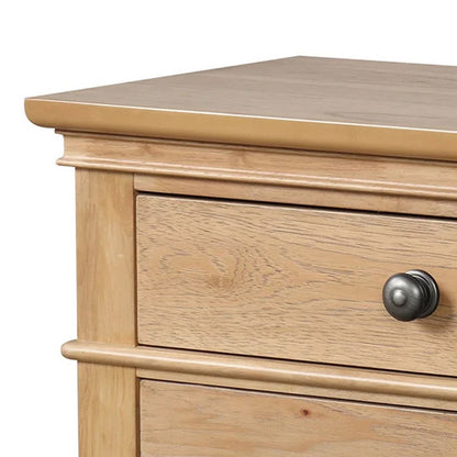Benjara Lexa Nightstand with 3 Drawers, Farmhouse Natural Oak Brown
