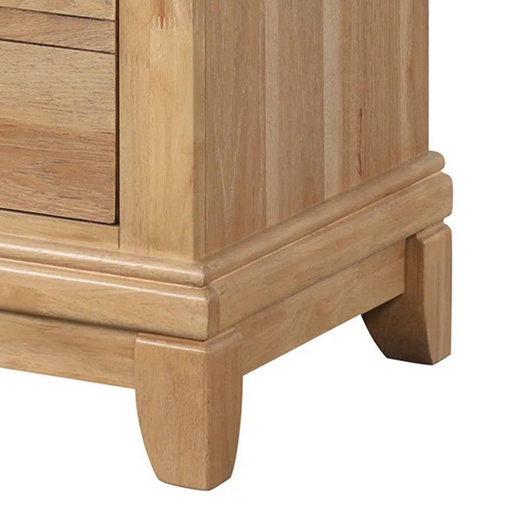 Benjara Lexa Nightstand with 3 Drawers, Farmhouse Natural Oak Brown