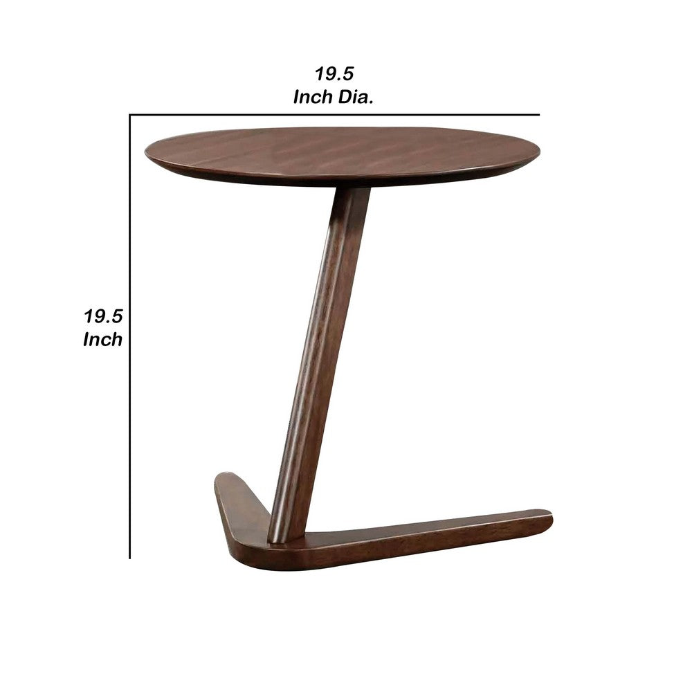 Benjara Mena Accent Side End Table, 20 Inch Round Top, Walnut Brown Solid Wood