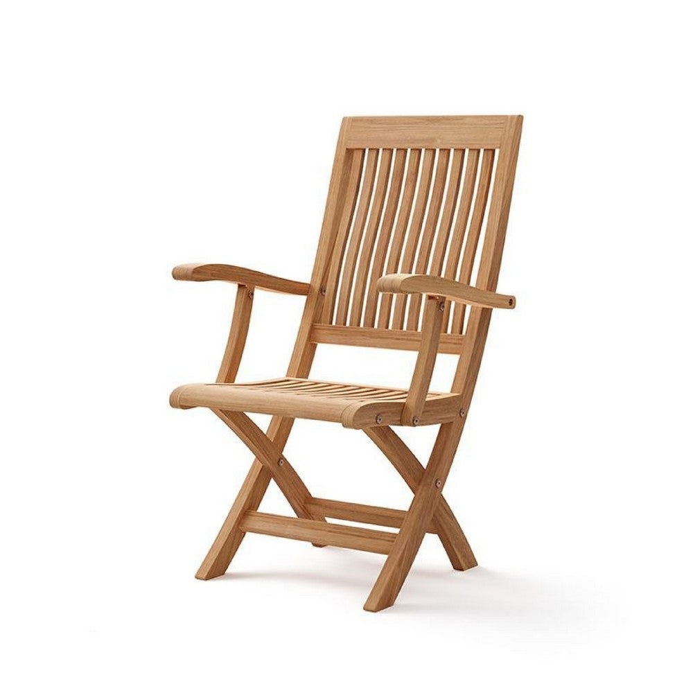 Benjara Dena Outdoor Folding Armchair, Adjustable Back, Natural Brown Teak Wood