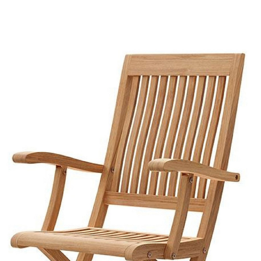 Benjara Dena Outdoor Folding Armchair, Adjustable Back, Natural Brown Teak Wood