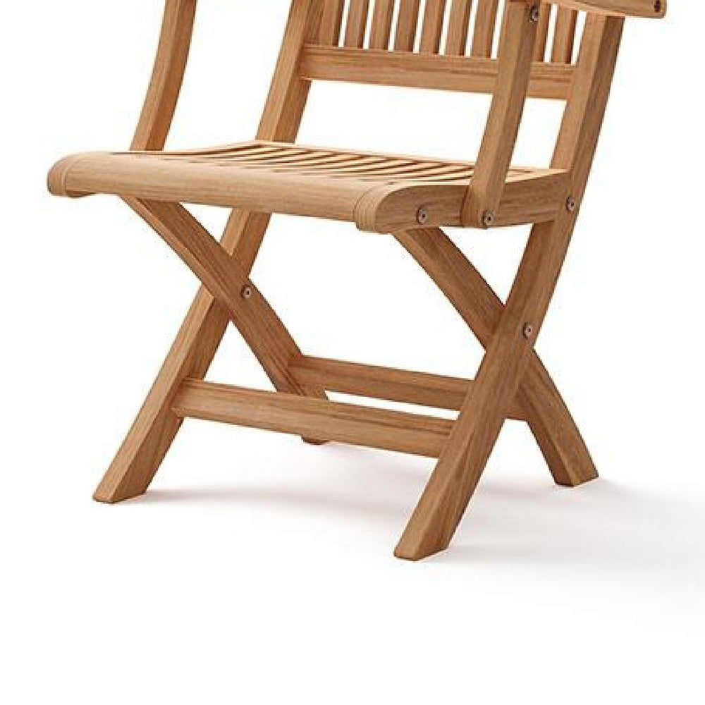 Benjara Dena Outdoor Folding Armchair, Adjustable Back, Natural Brown Teak Wood