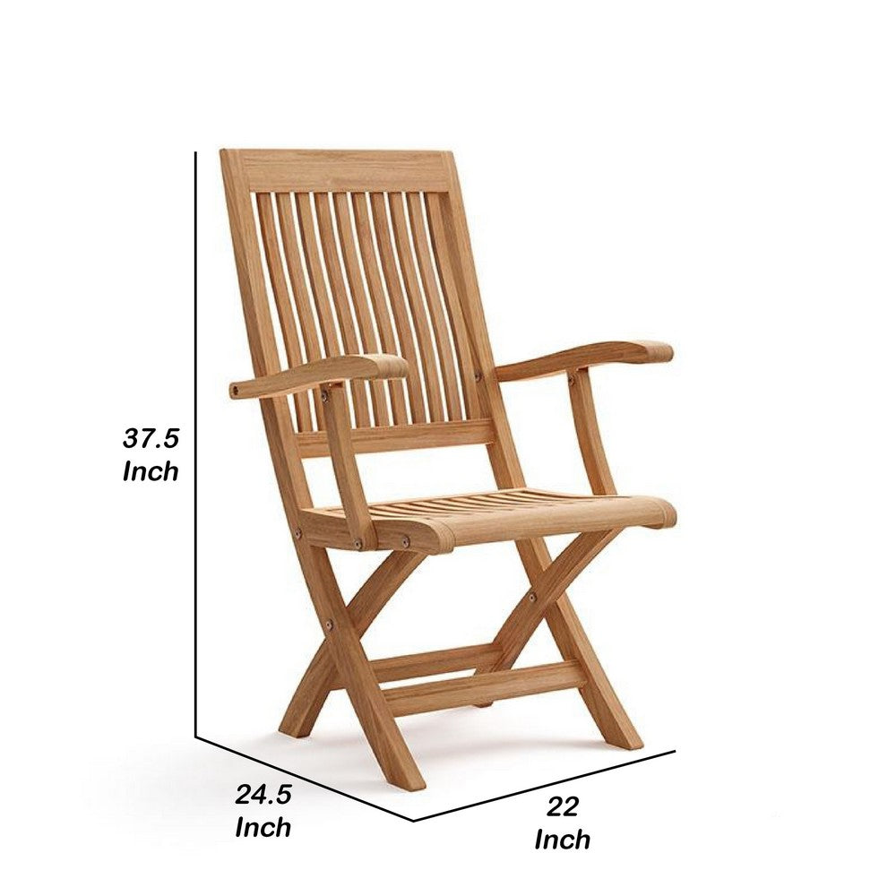 Benjara Dena Outdoor Folding Armchair, Adjustable Back, Natural Brown Teak Wood