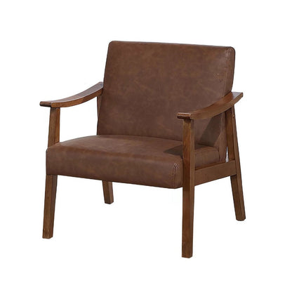 Benjara Onile Classic Accent Chair, Brown Faux Leather, Wood, Foam Cushions