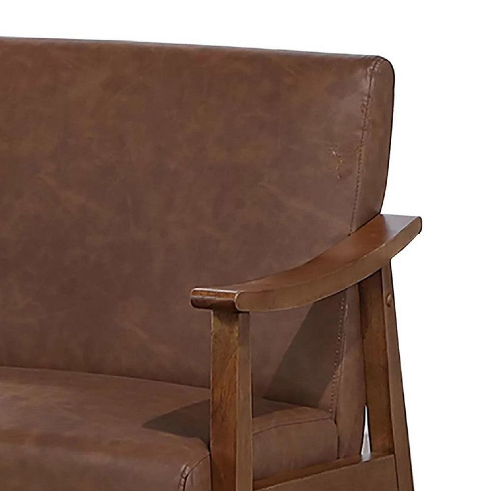 Benjara Onile Classic Accent Chair, Brown Faux Leather, Wood, Foam Cushions