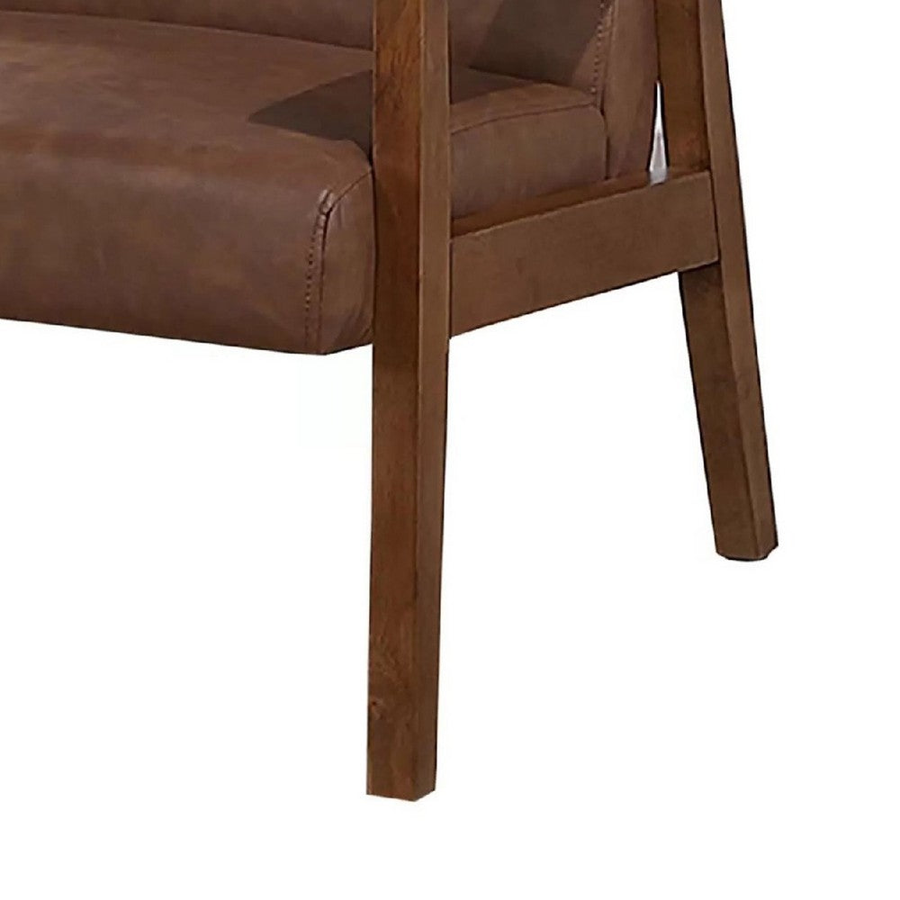 Benjara Onile Classic Accent Chair, Brown Faux Leather, Wood, Foam Cushions