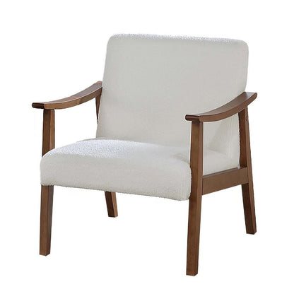 Benjara Onile Classic Accent Chair, White Wool Fabric, Wood, Foam Cushions