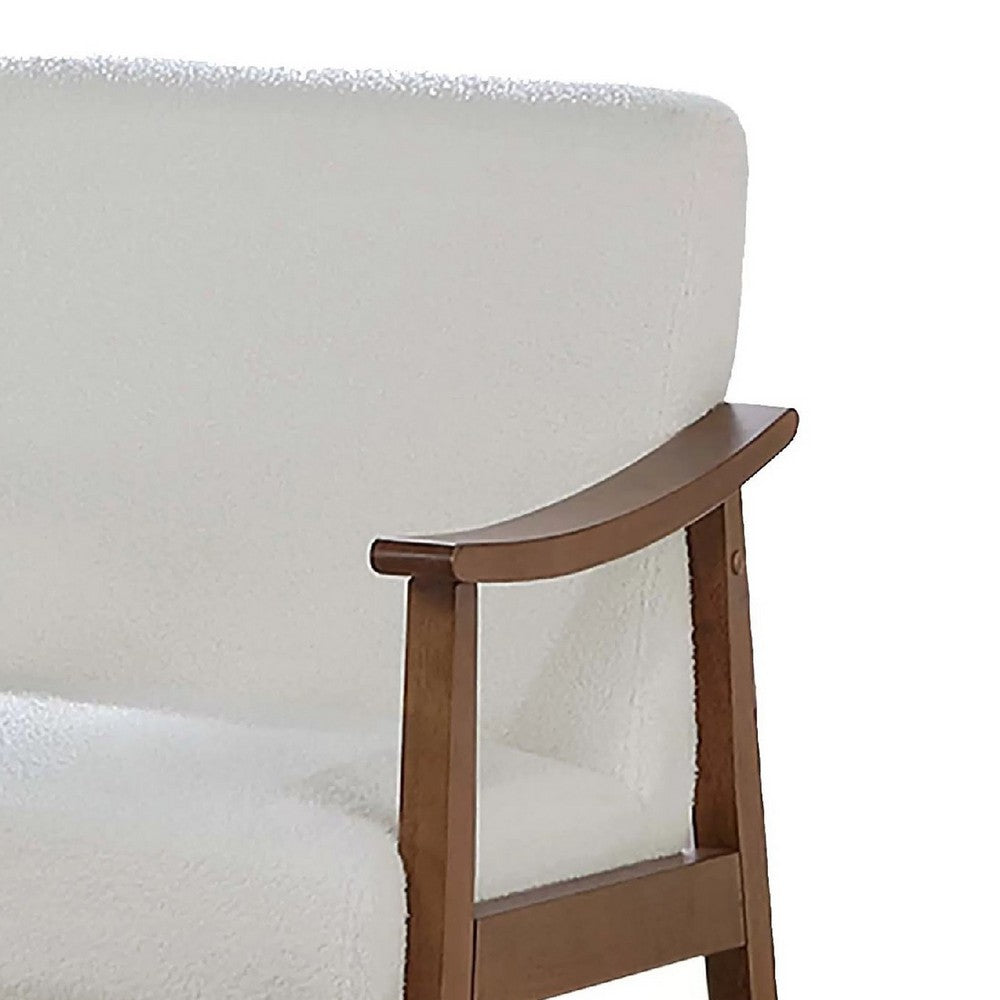 Benjara Onile Classic Accent Chair, White Wool Fabric, Wood, Foam Cushions
