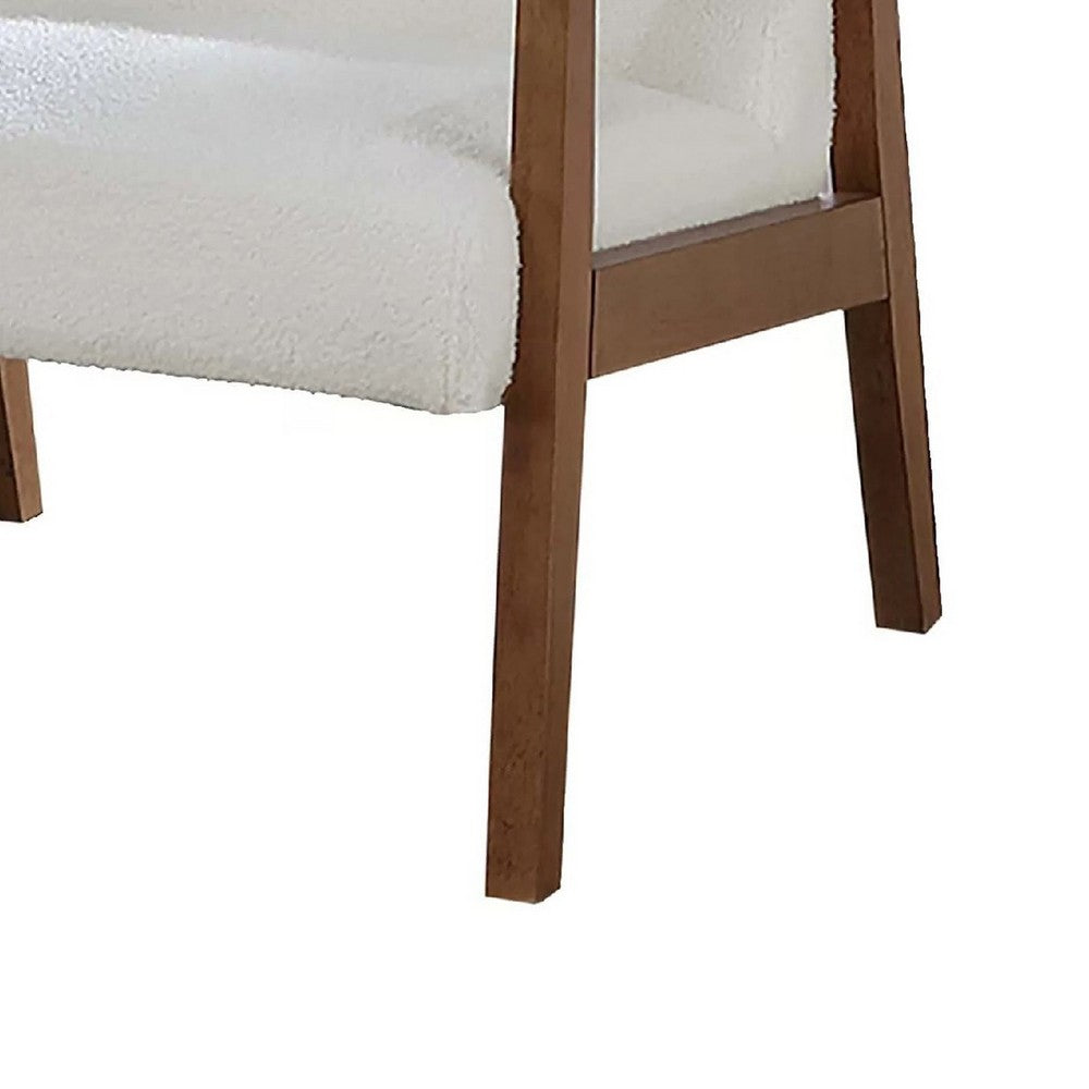 Benjara Onile Classic Accent Chair, White Wool Fabric, Wood, Foam Cushions