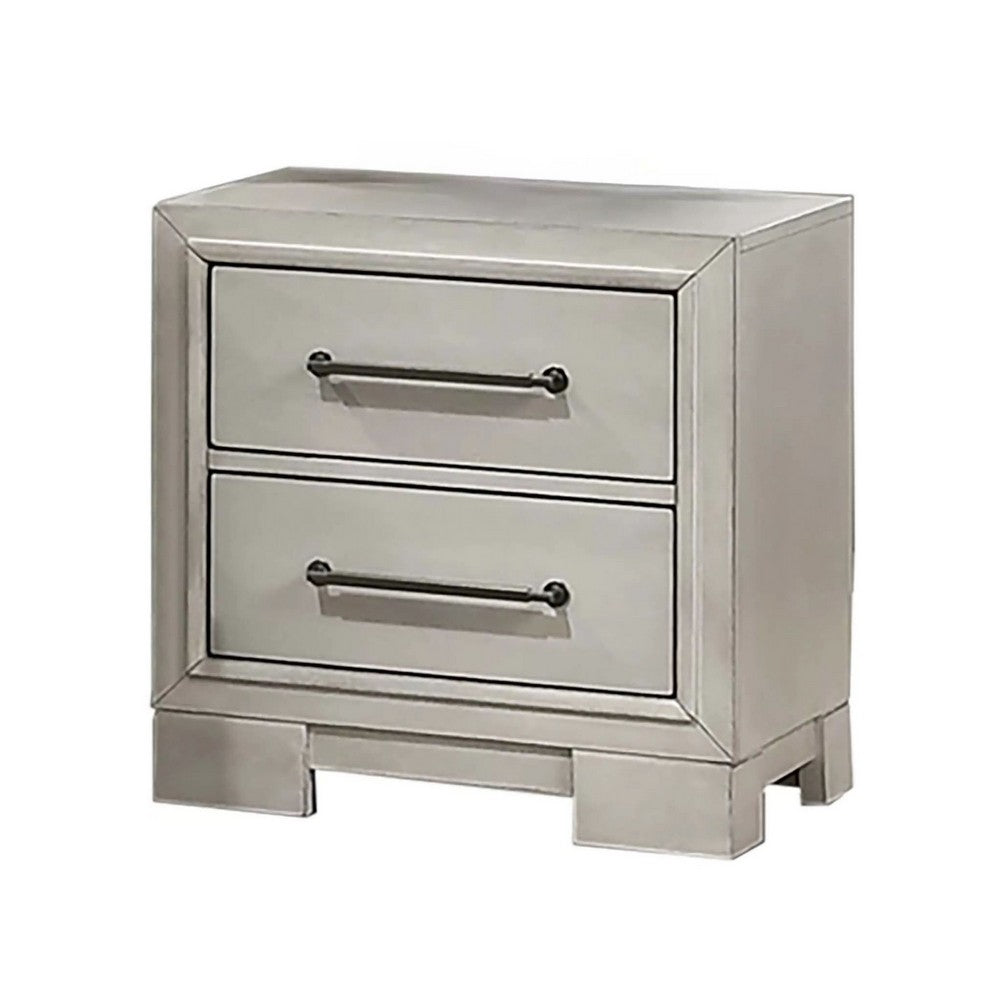 Benjara Jaxen Nightstand End Table, Antique White Rubberwood, 2 Drawers, 23 Inch
