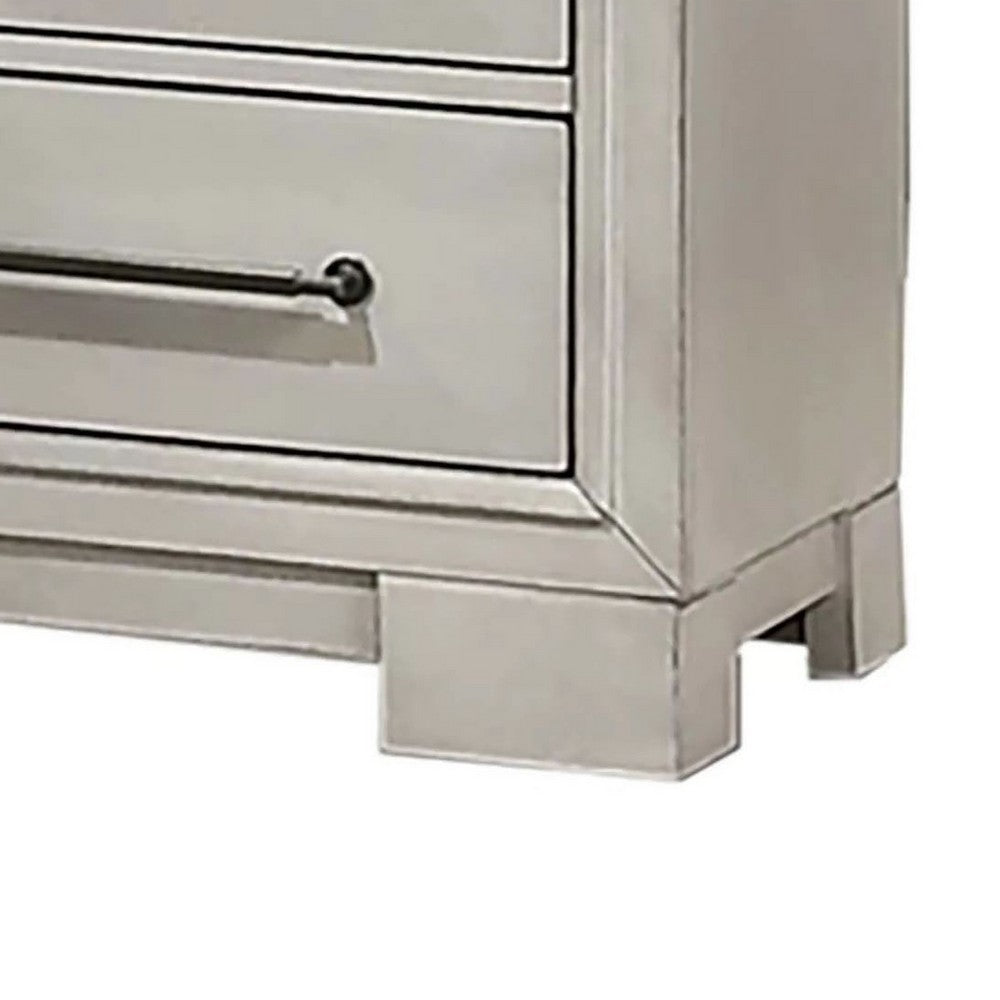 Benjara Jaxen Nightstand End Table, Antique White Rubberwood, 2 Drawers, 23 Inch