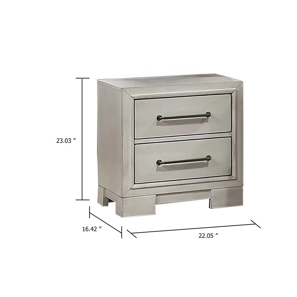 Benjara Jaxen Nightstand End Table, Antique White Rubberwood, 2 Drawers, 23 Inch
