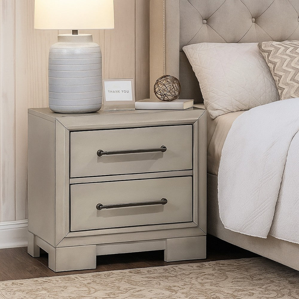 Benjara Jaxen Nightstand End Table, Antique White Rubberwood, 2 Drawers, 23 Inch