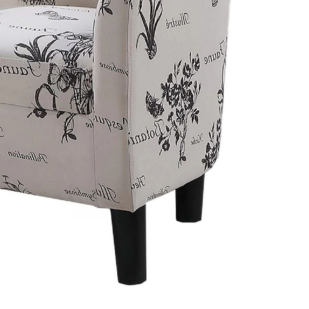 Benjara Beua 2pc Accent Chair And Ottoman Set, White And Black Script Print