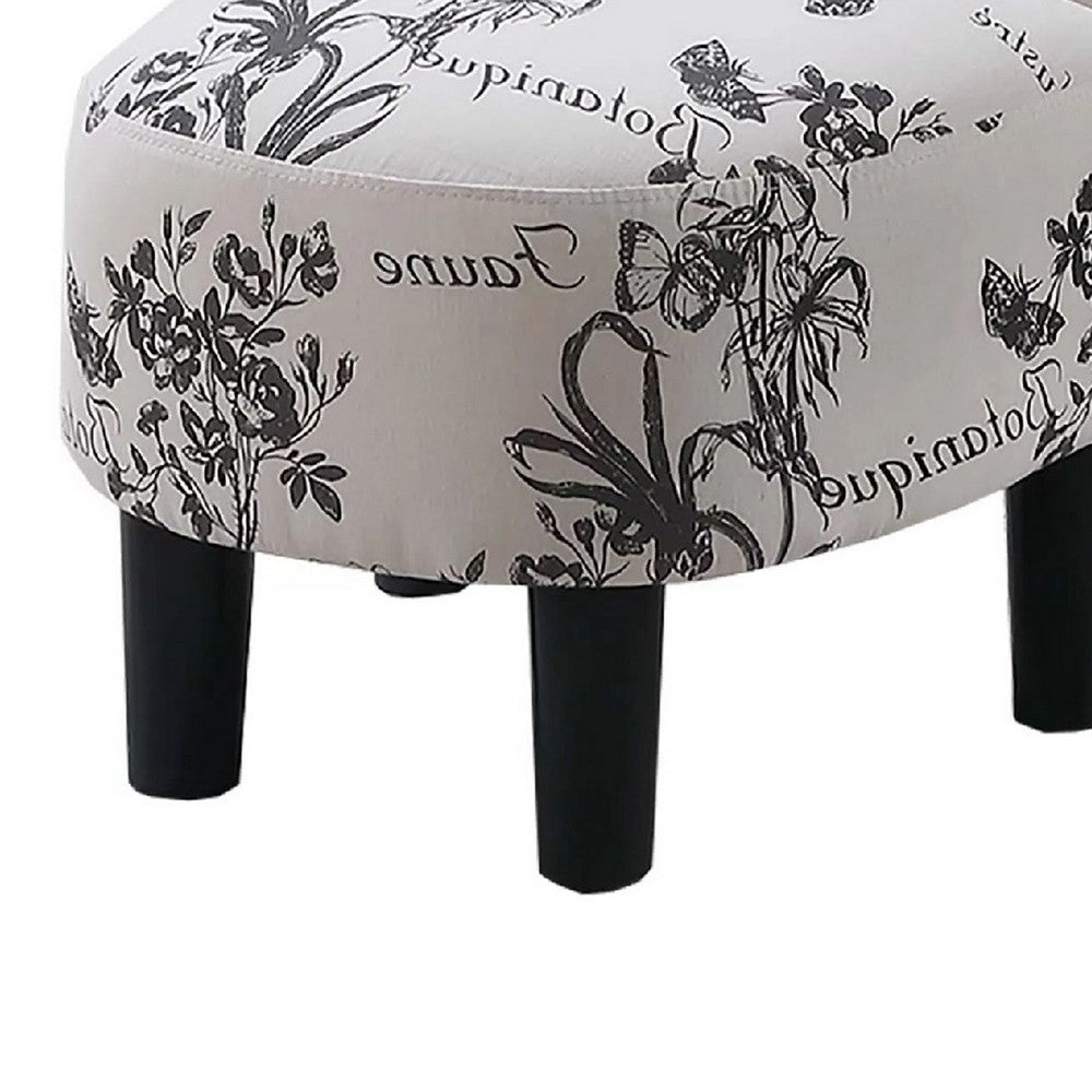 Benjara Beua 2pc Accent Chair And Ottoman Set, White And Black Script Print