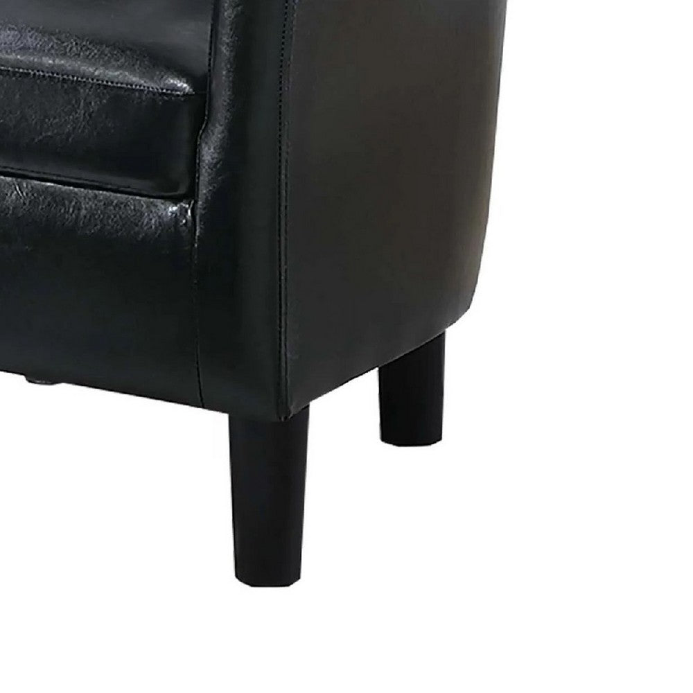 Benjara Beua 2pc Accent Chair And Ottoman Set, Black Faux Leather, Foam Cushions