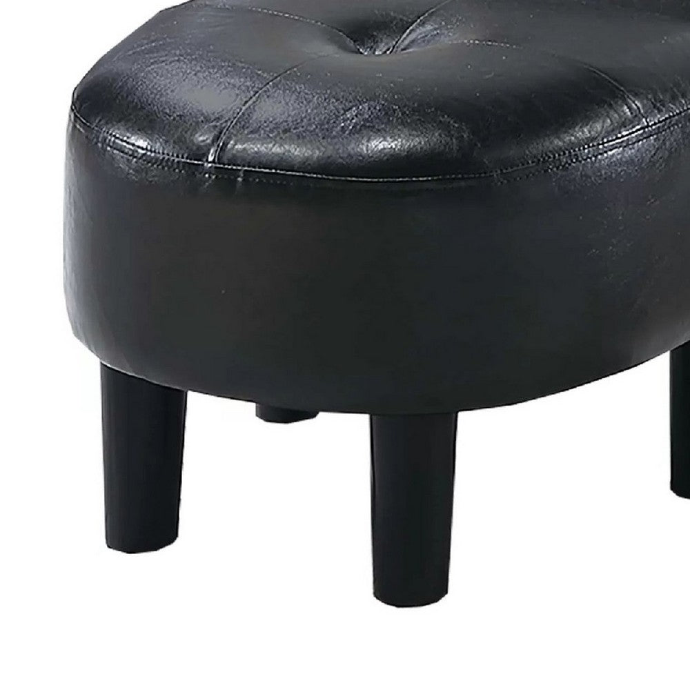 Benjara Beua 2pc Accent Chair And Ottoman Set, Black Faux Leather, Foam Cushions