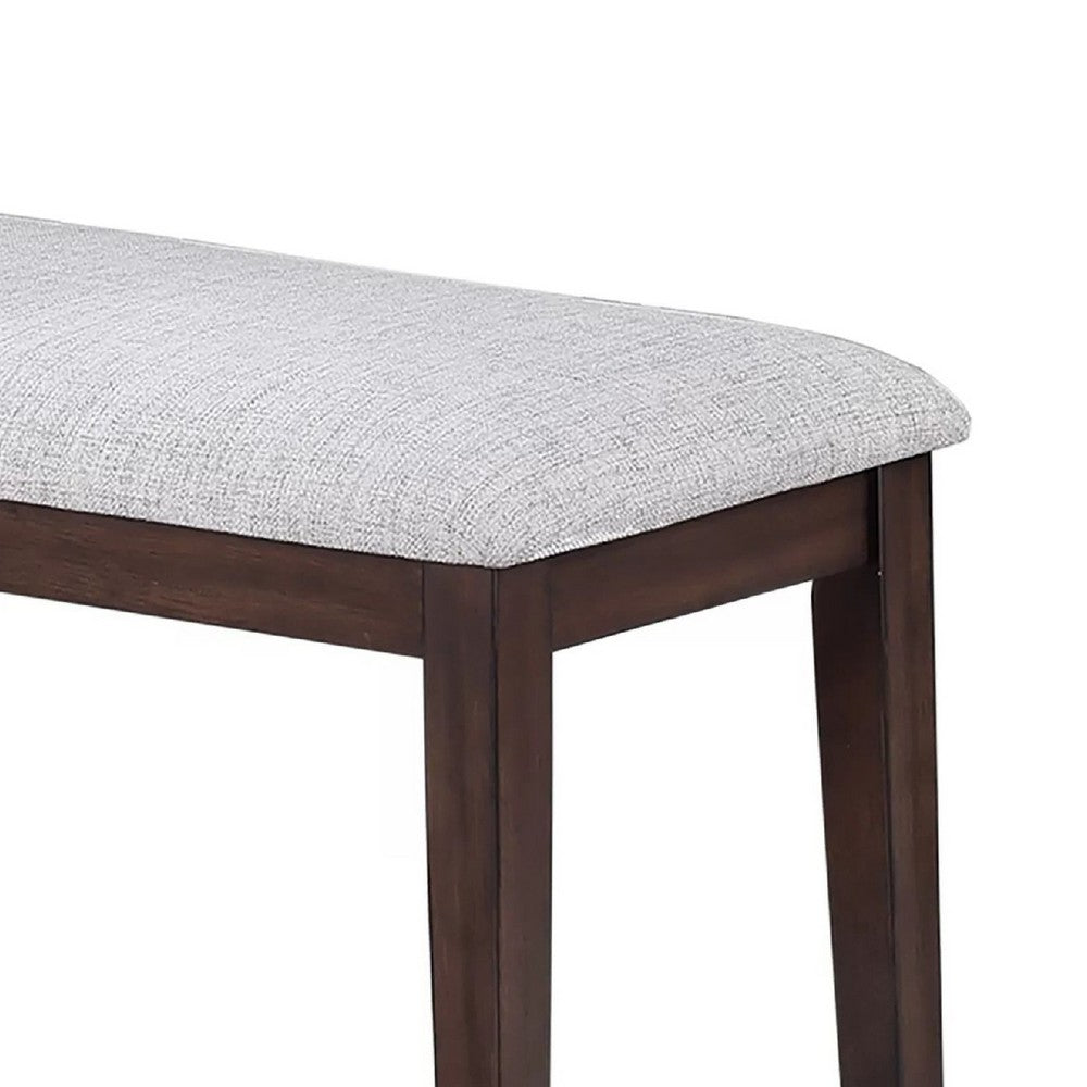 Benjara Dining Bench, White Fabric Walnut Brown Rubberwood, 46 Inch Foam Seat