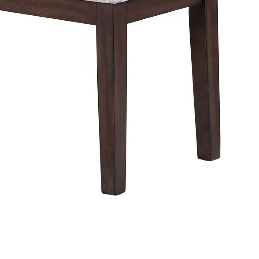 Benjara Dining Bench, White Fabric Walnut Brown Rubberwood, 46 Inch Foam Seat