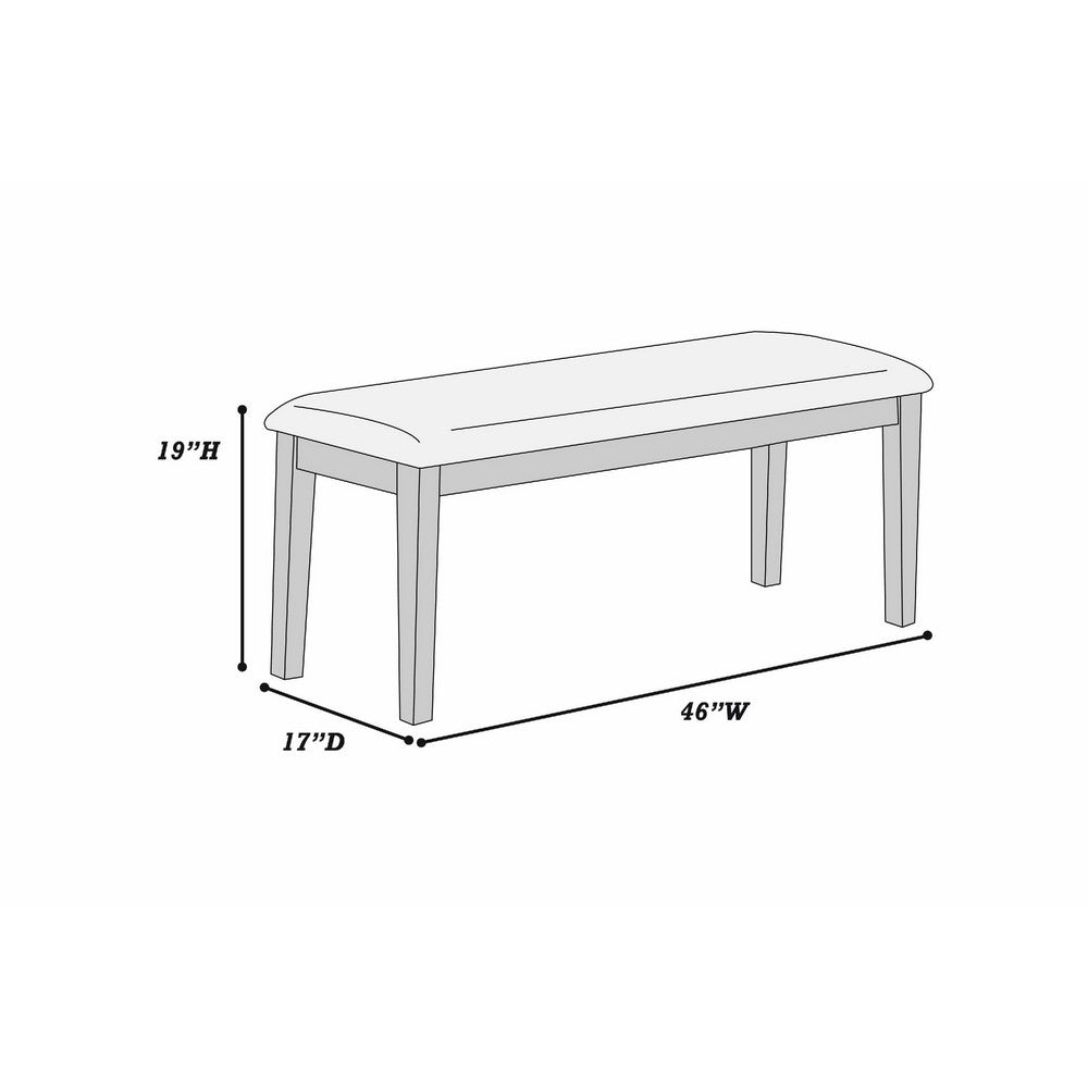 Benjara Dining Bench, White Fabric Walnut Brown Rubberwood, 46 Inch Foam Seat