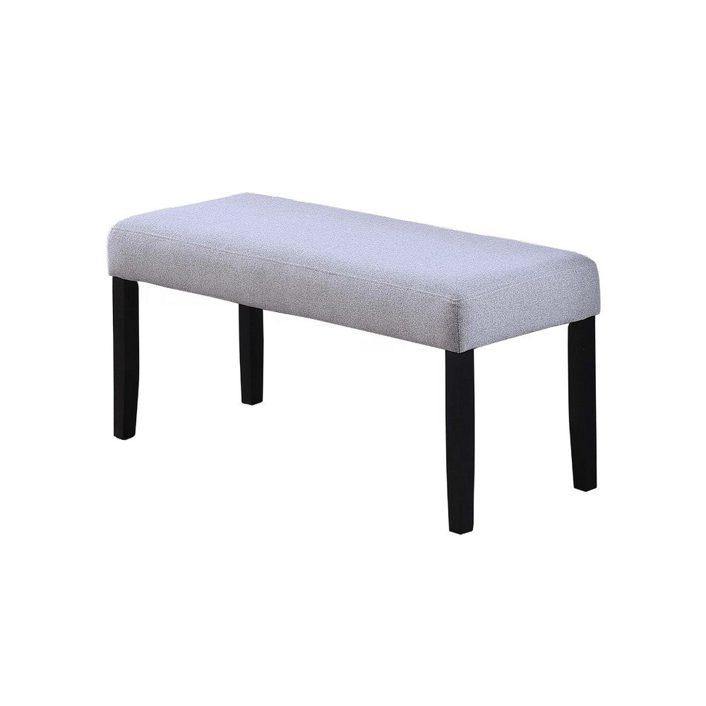 Benjara Arun Dining Bench, 41 Inch Charcoal Gray Fabric, Black Rubberwood