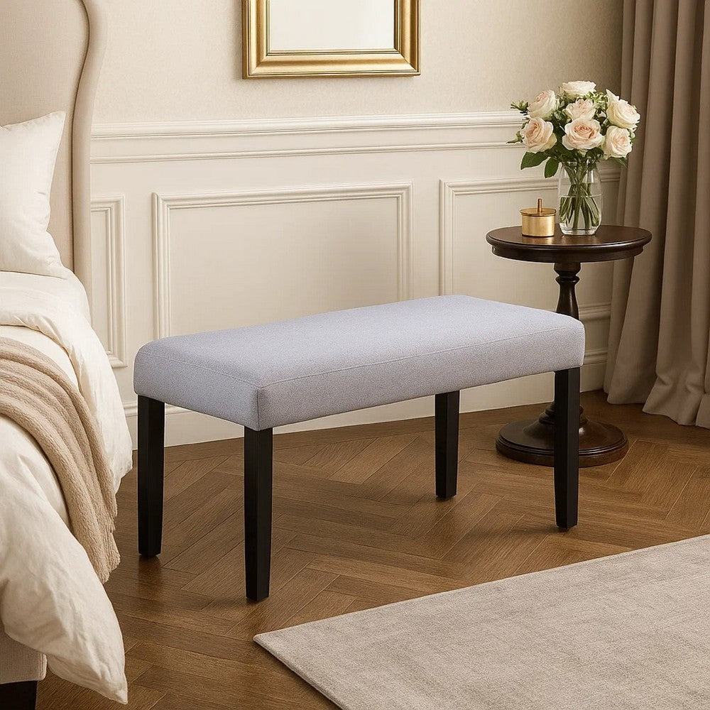 Benjara Arun Dining Bench, 41 Inch Charcoal Gray Fabric, Black Rubberwood