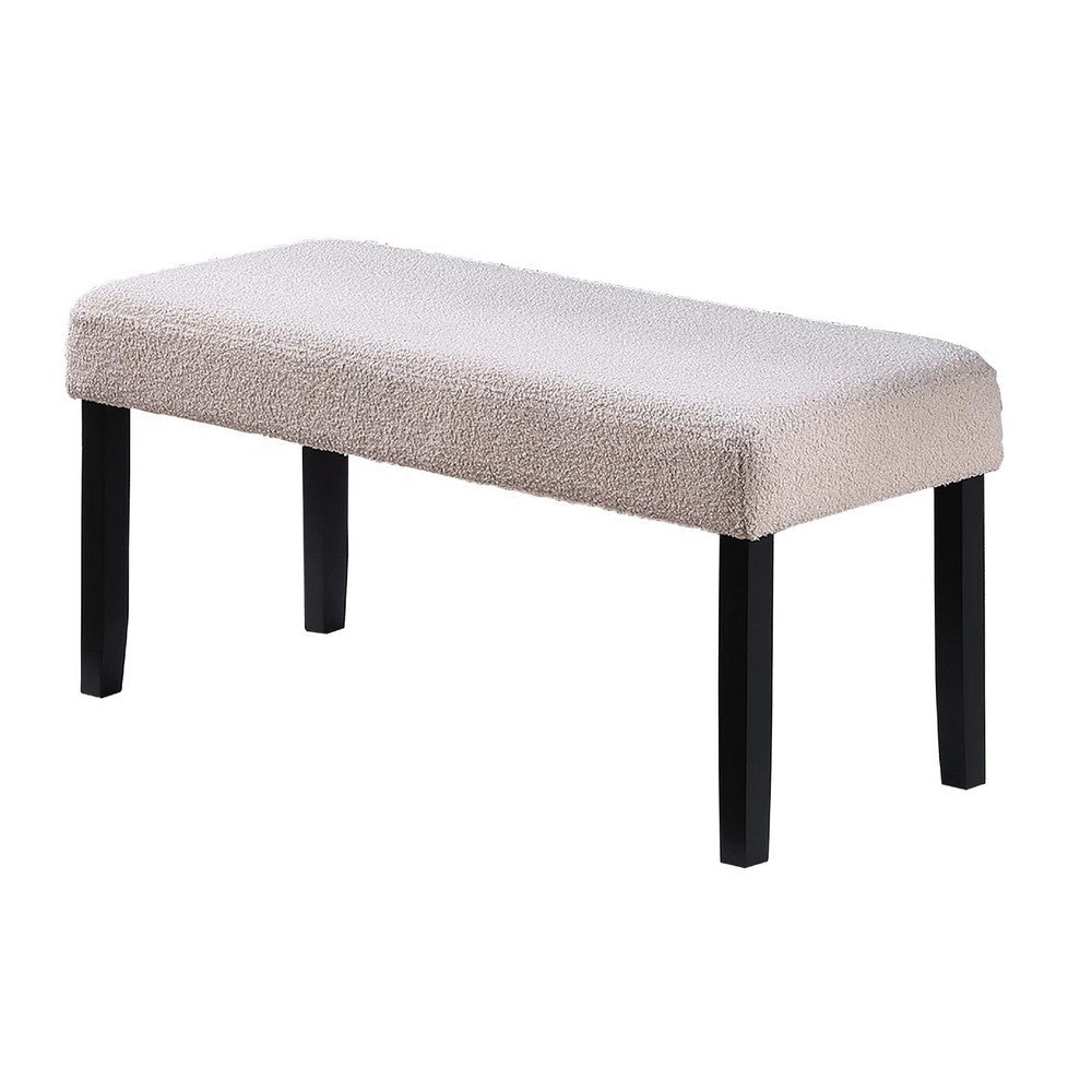 Benjara Arun Dining Bench, Beige Fabric, Black Rubberwood, 41 Inch Foam Seat