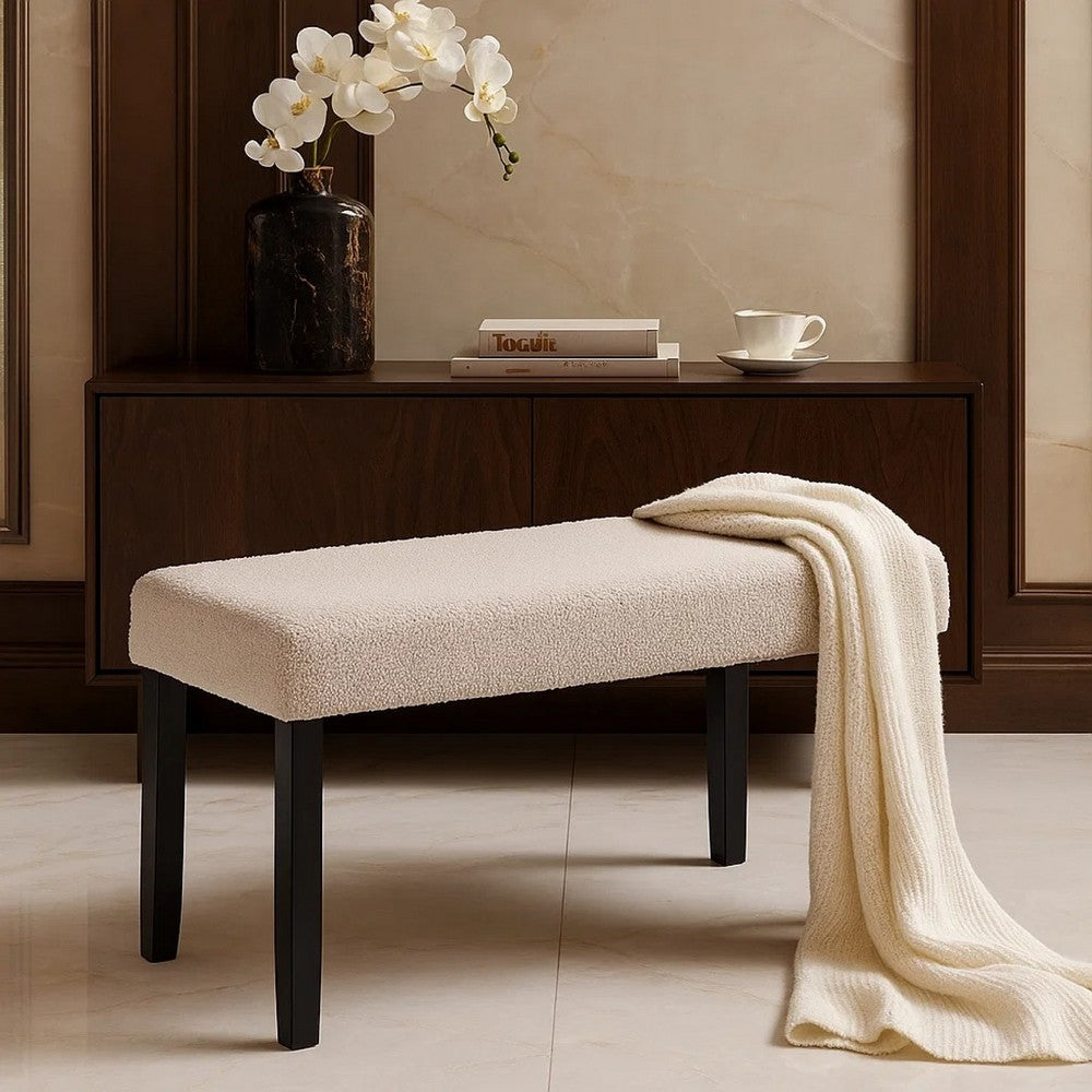 Benjara Arun Dining Bench, Beige Fabric, Black Rubberwood, 41 Inch Foam Seat
