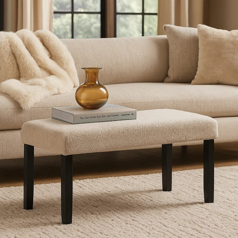 Benjara Arun Dining Bench, Beige Fabric, Black Rubberwood, 41 Inch Foam Seat