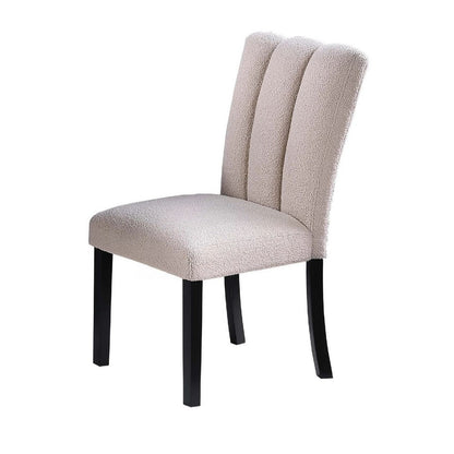 Benjara Dining Side Chair Set of 2, Foam Cushioned Beige Fabric, Black Wood