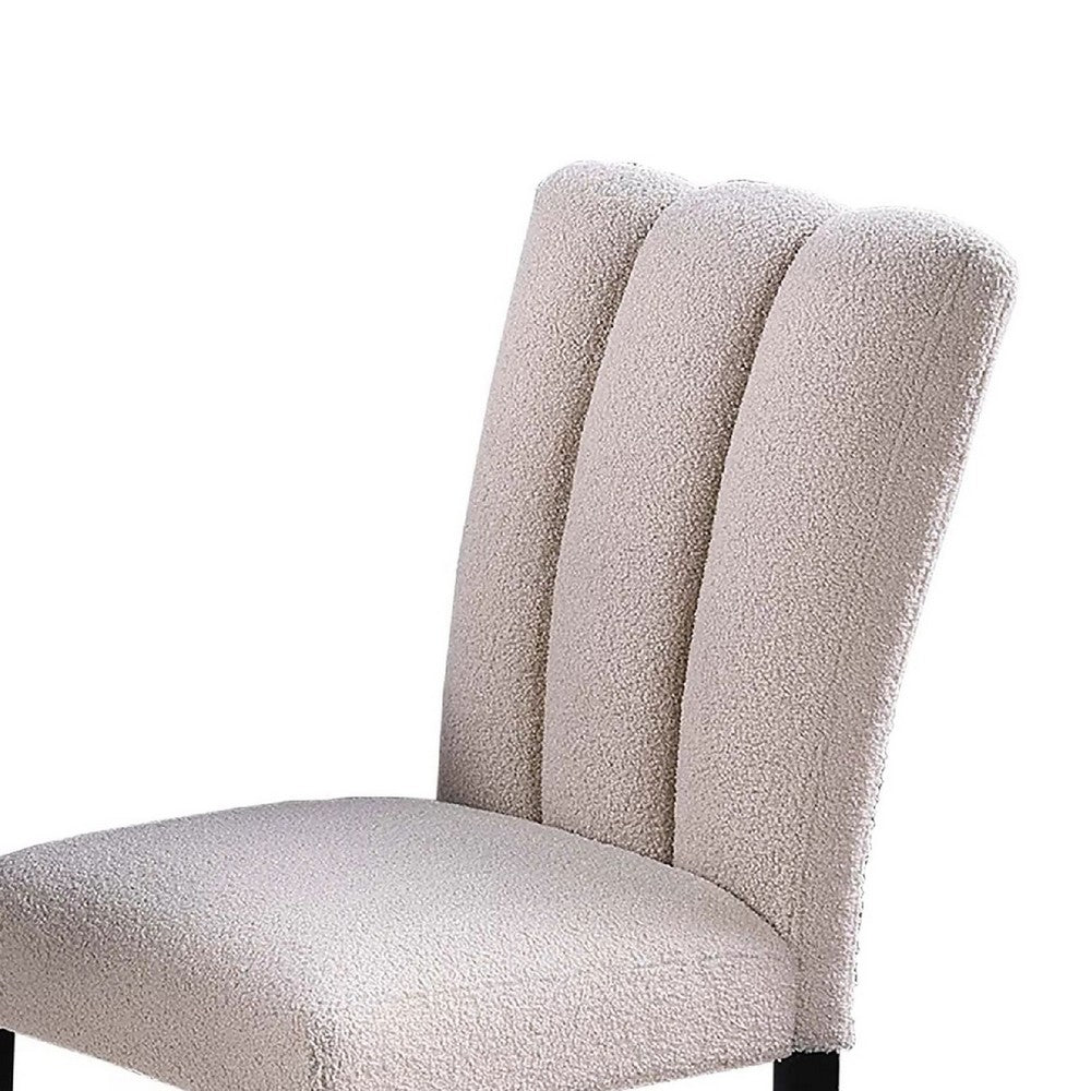 Benjara Dining Side Chair Set of 2, Foam Cushioned Beige Fabric, Black Wood
