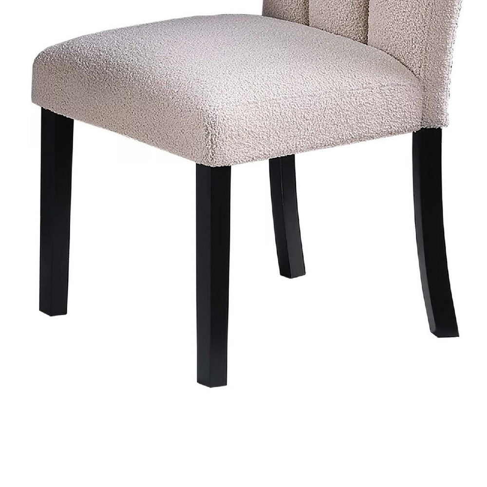 Benjara Dining Side Chair Set of 2, Foam Cushioned Beige Fabric, Black Wood
