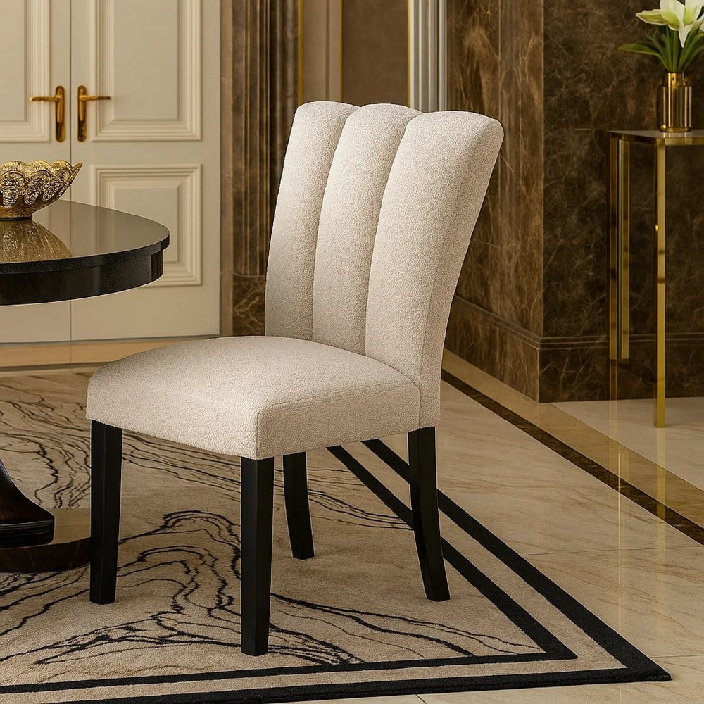 Benjara Dining Side Chair Set of 2, Foam Cushioned Beige Fabric, Black Wood