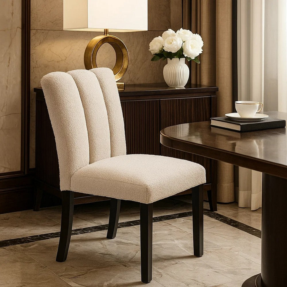 Benjara Dining Side Chair Set of 2, Foam Cushioned Beige Fabric, Black Wood