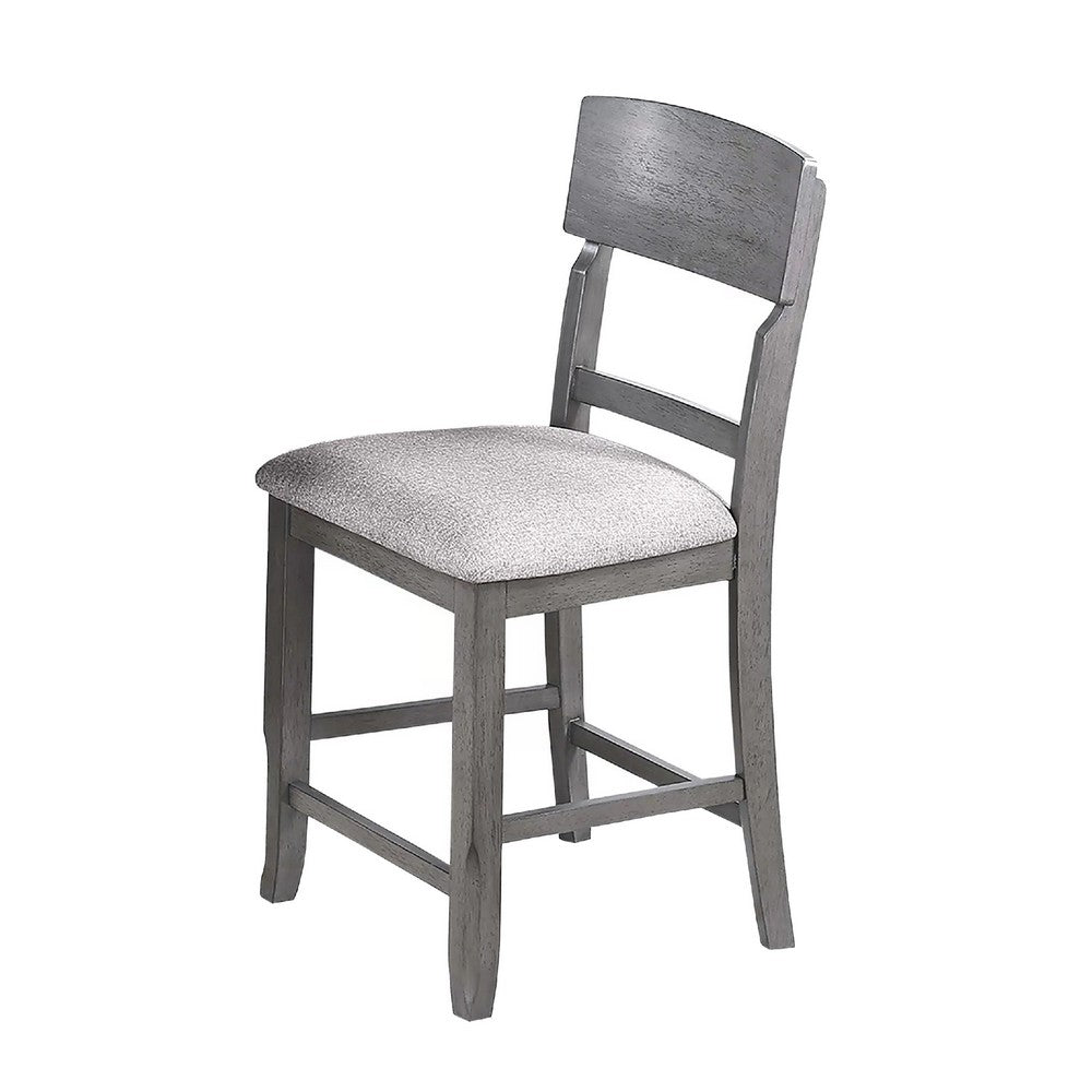 Benjara Keyan Counter Height Chair Set of 2, Foam Gray Fabric Seat, Wood