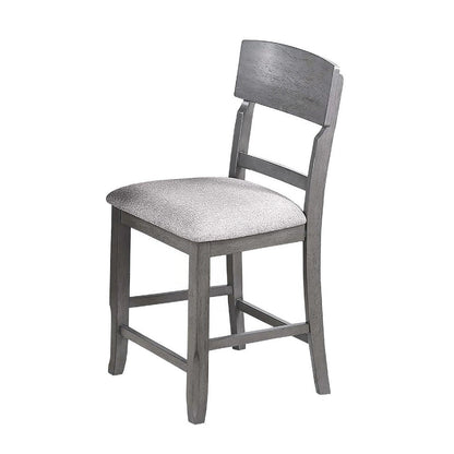 Benjara Keyan Counter Height Chair Set of 2, Foam Gray Fabric Seat, Wood