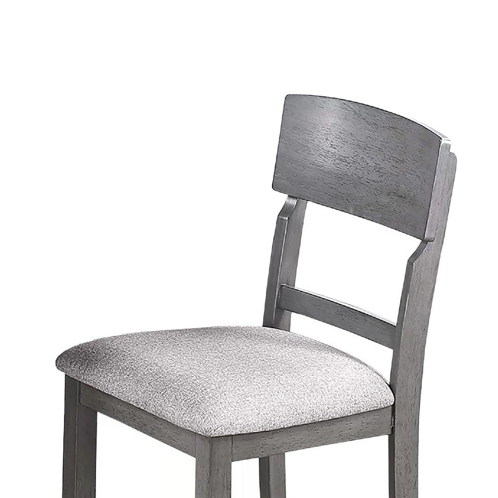 Benjara Keyan Counter Height Chair Set of 2, Foam Gray Fabric Seat, Wood
