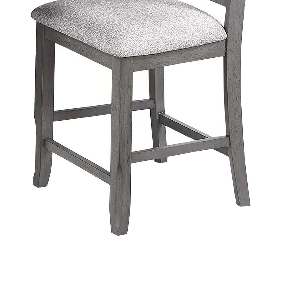 Benjara Keyan Counter Height Chair Set of 2, Foam Gray Fabric Seat, Wood