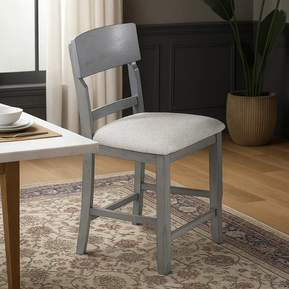 Benjara Keyan Counter Height Chair Set of 2, Foam Gray Fabric Seat, Wood