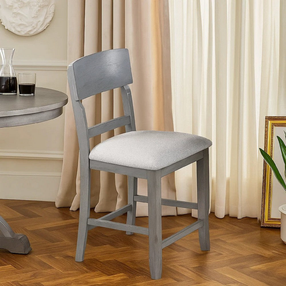 Benjara Keyan Counter Height Chair Set of 2, Foam Gray Fabric Seat, Wood