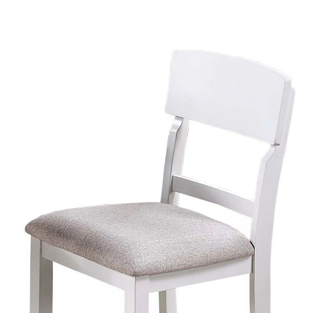 Benjara Keyan Counter Height Chair, Set of 2, Foam Gray Fabric Seat, Antique White Wood