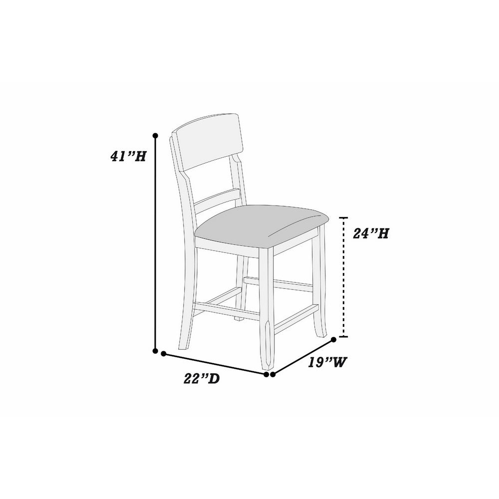 Benjara Keyan Counter Height Chair, Set of 2, Foam Gray Fabric Seat, Antique White Wood