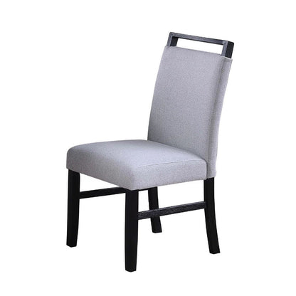 Benjara Dining Side Chair Set of 2, Charcoal Gray Fabric Foam Seat, Black Rubberwood
