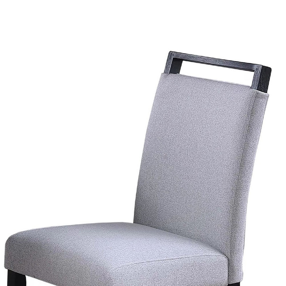 Benjara Dining Side Chair Set of 2, Charcoal Gray Fabric Foam Seat, Black Rubberwood