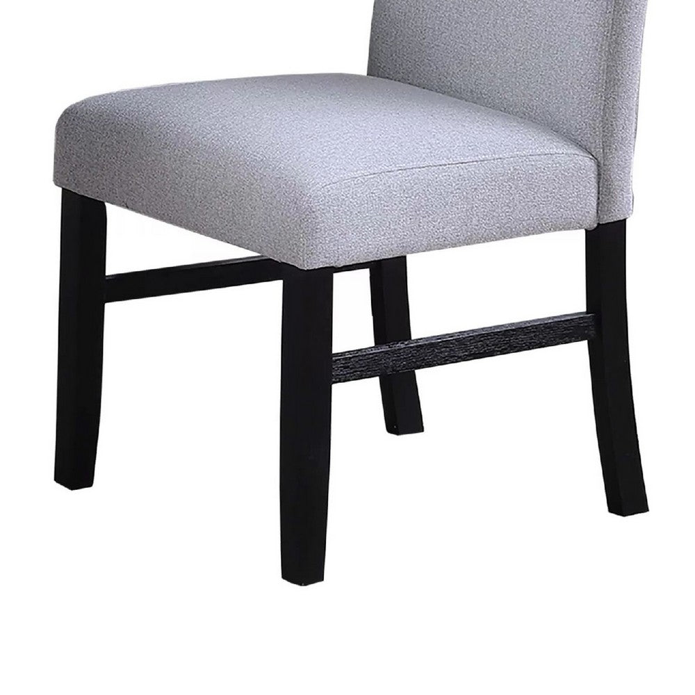 Benjara Dining Side Chair Set of 2, Charcoal Gray Fabric Foam Seat, Black Rubberwood