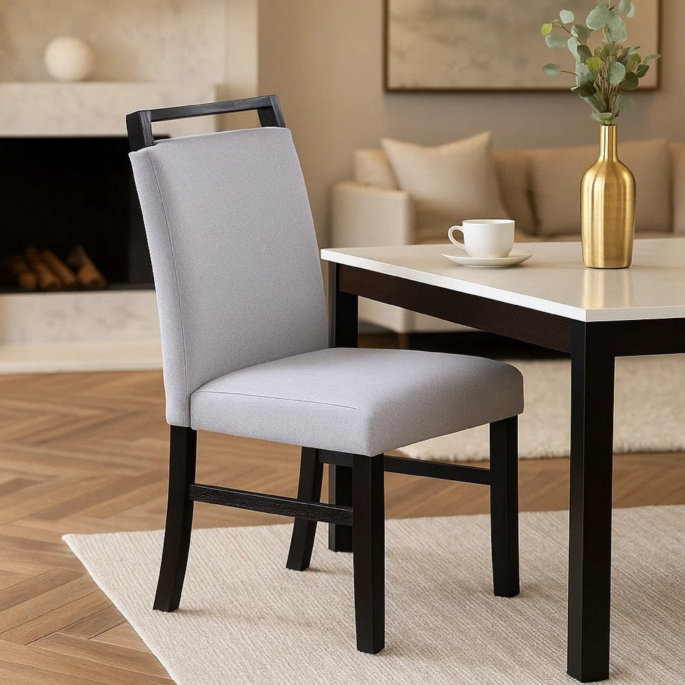 Benjara Dining Side Chair Set of 2, Charcoal Gray Fabric Foam Seat, Black Rubberwood