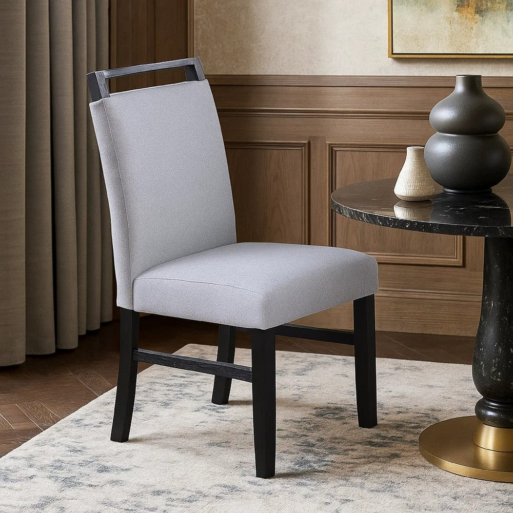 Benjara Dining Side Chair Set of 2, Charcoal Gray Fabric Foam Seat, Black Rubberwood
