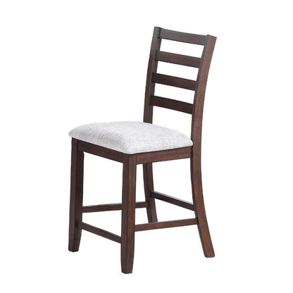 Benjara Rosanna Counter Height Chairs, Set of 2, White Fabric Foam Seat, Walnut Brown Wood