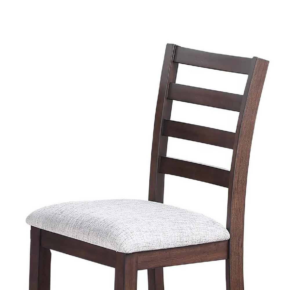 Benjara Rosanna Counter Height Chairs, Set of 2, White Fabric Foam Seat, Walnut Brown Wood